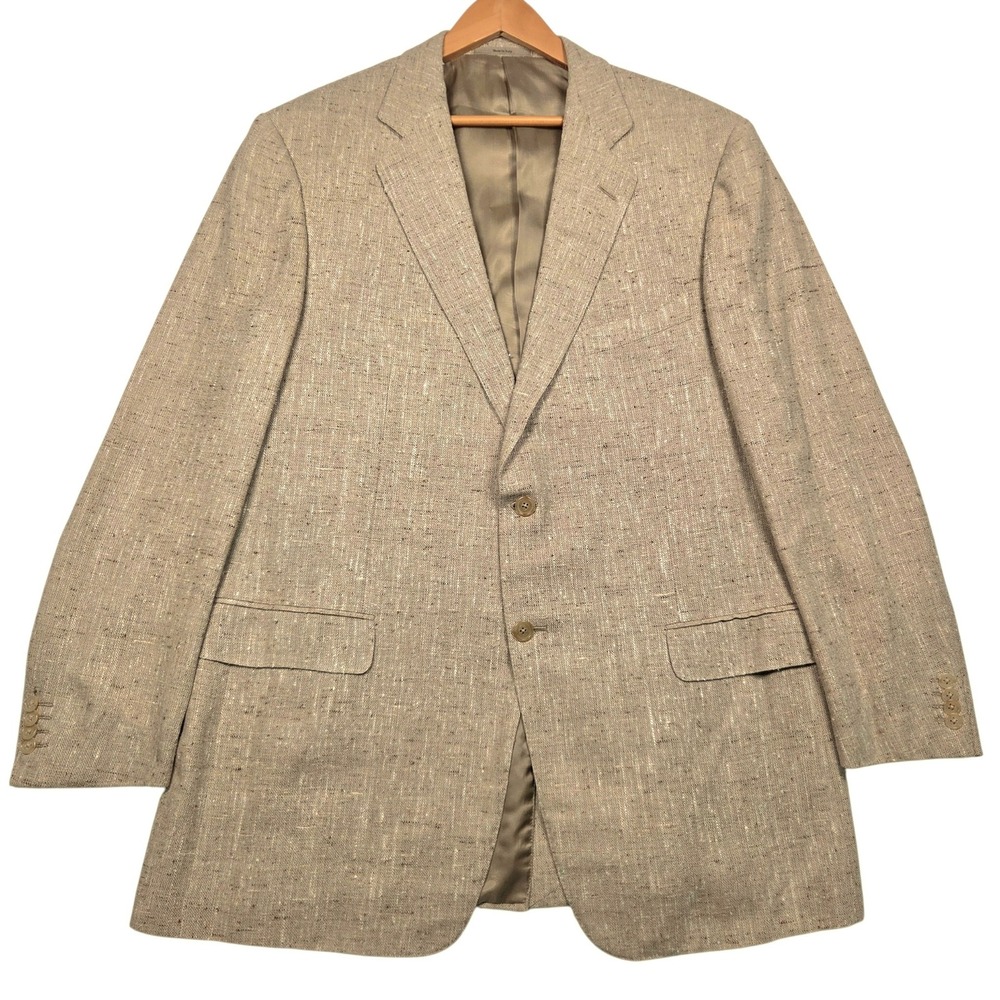 Ermenegildo Zegna Sport Coat Mens 48 L Tan Silk Wool Slub Blazer Made in Italy